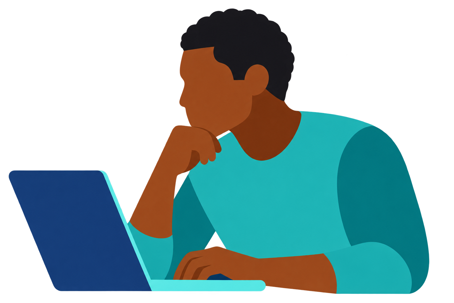 A Black male learner working at his laptop