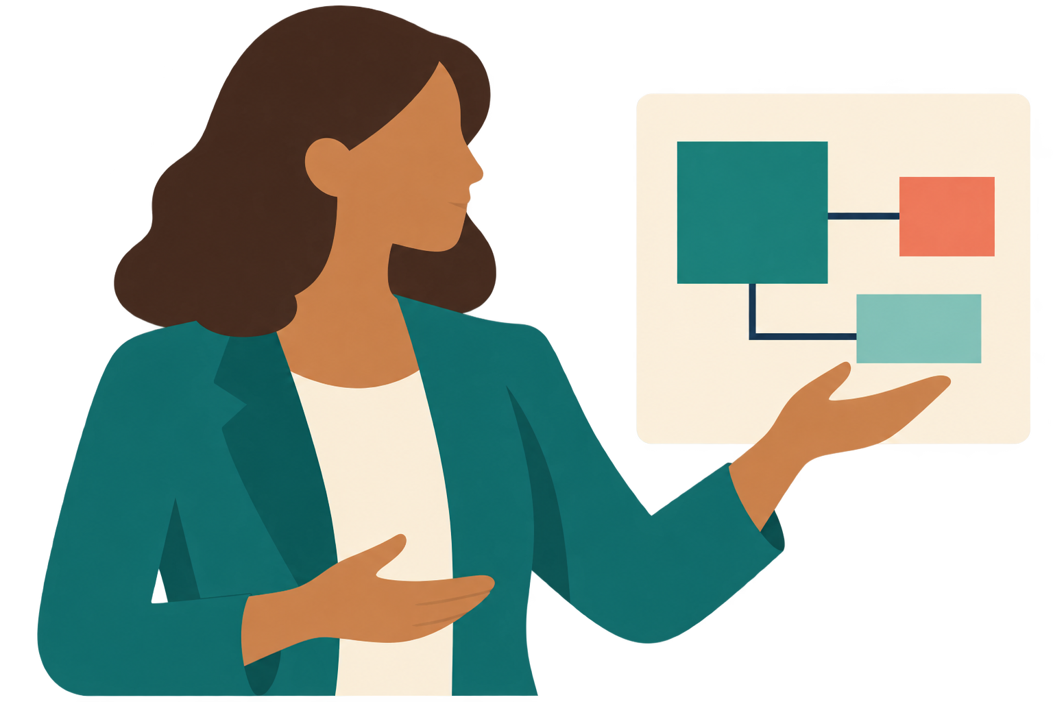 A brown-haired female trainer presenting an abstract diagram